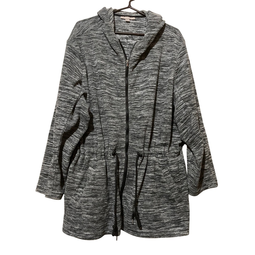 Woman Within Grey Space Dye Zip Front Cinch Waist Hoodie Jacket 2X 26/28